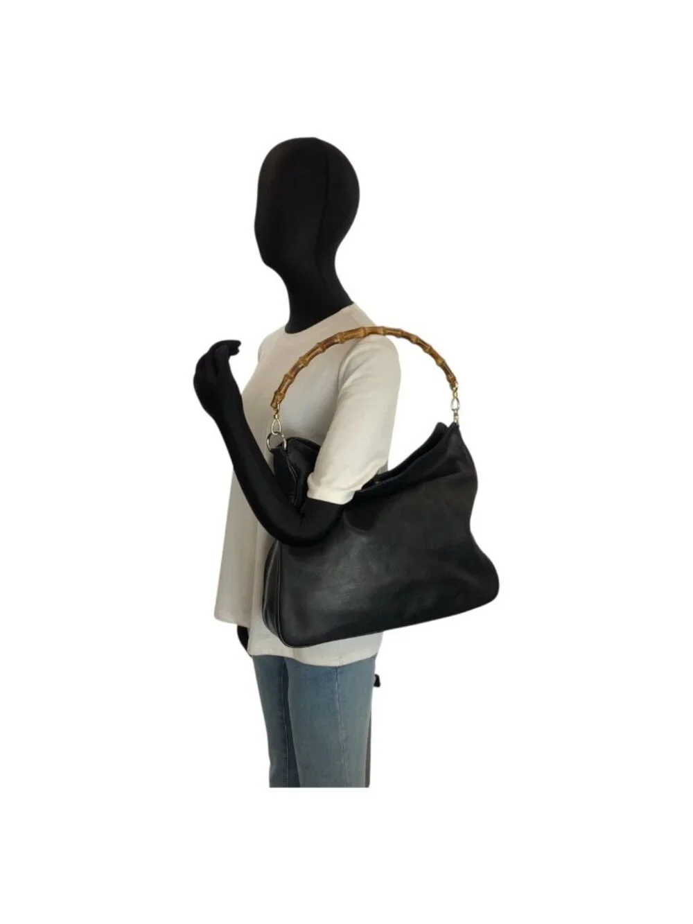 Gucci Bamboo Black Leather 001 5 Shoulder Bag - Picture 6 of 9